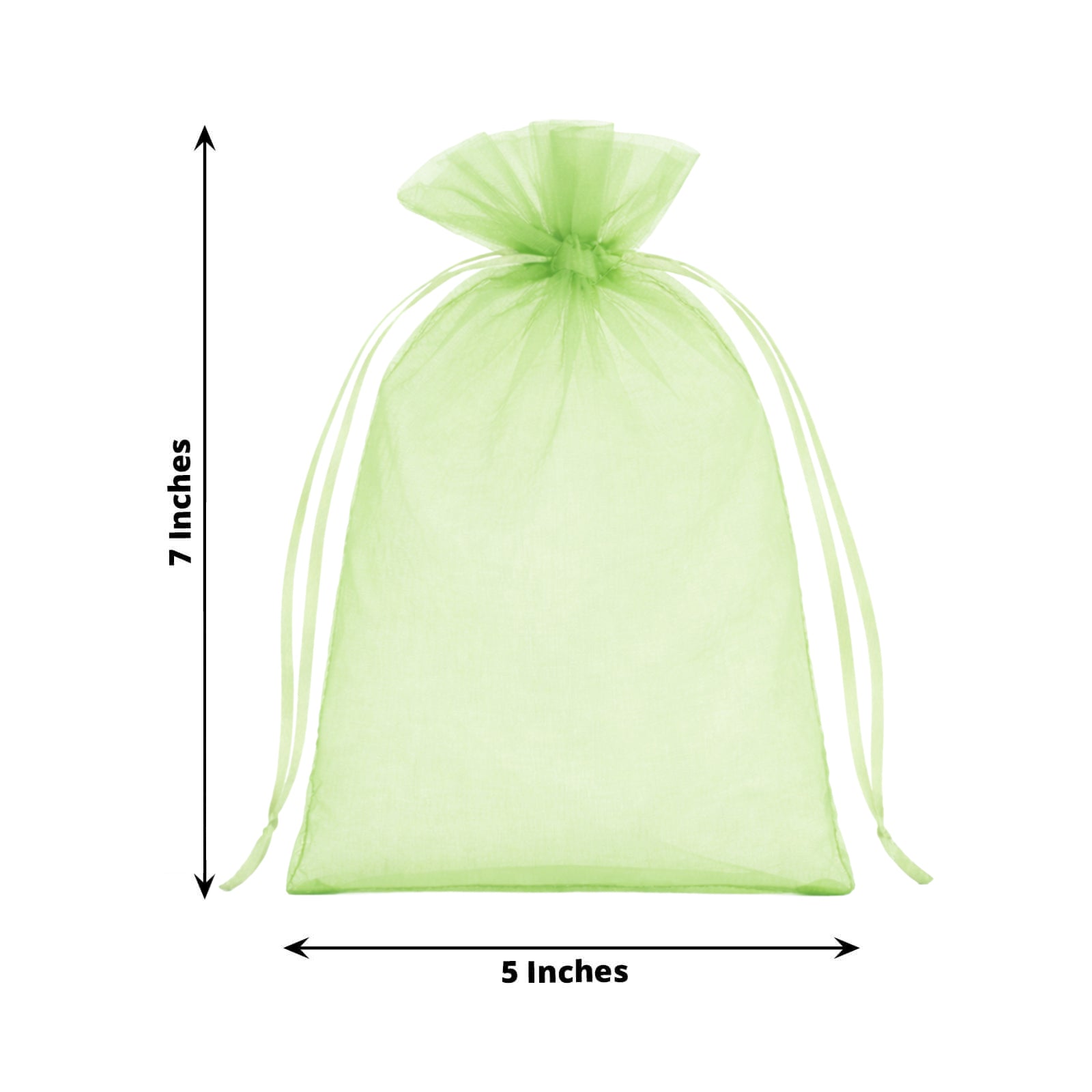 Mint organza gift bags with drawstring, 5" x 7", perfect for weddings and parties.