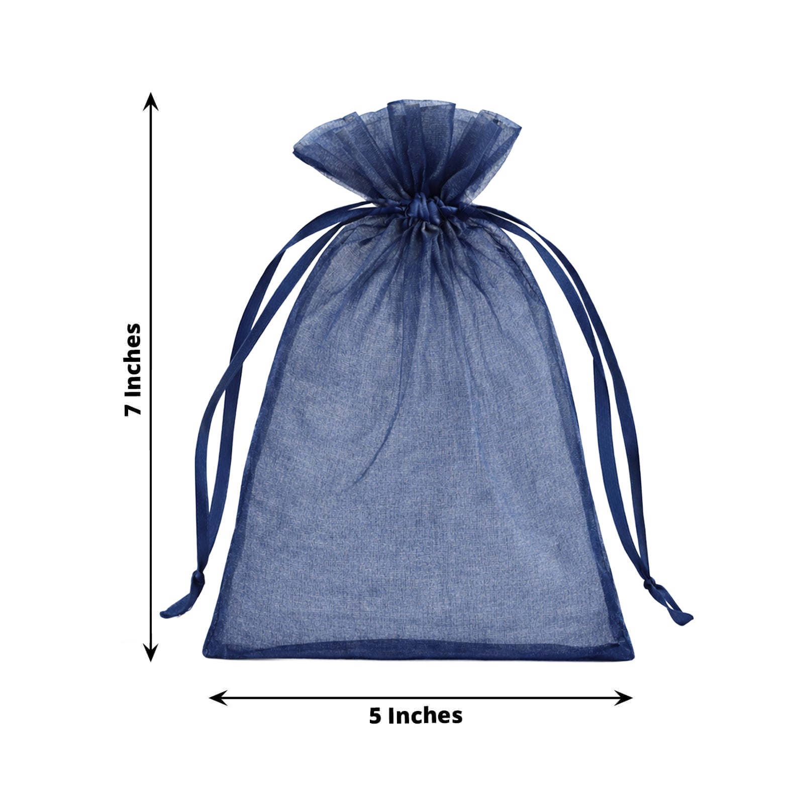 Navy blue organza gift bag with drawstring, 5" x 7", 100 pack.