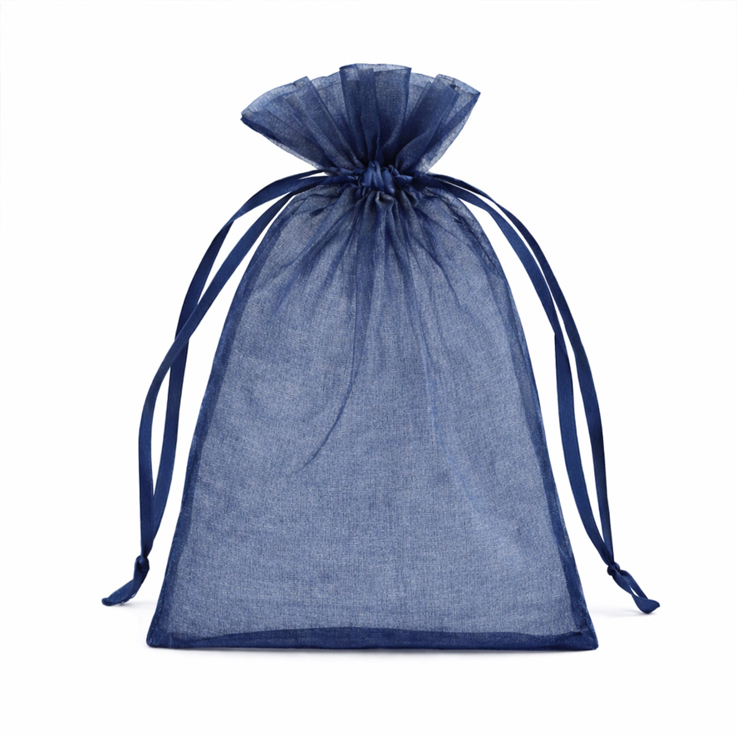 Navy blue organza gift bag with drawstring, 5" x 7".