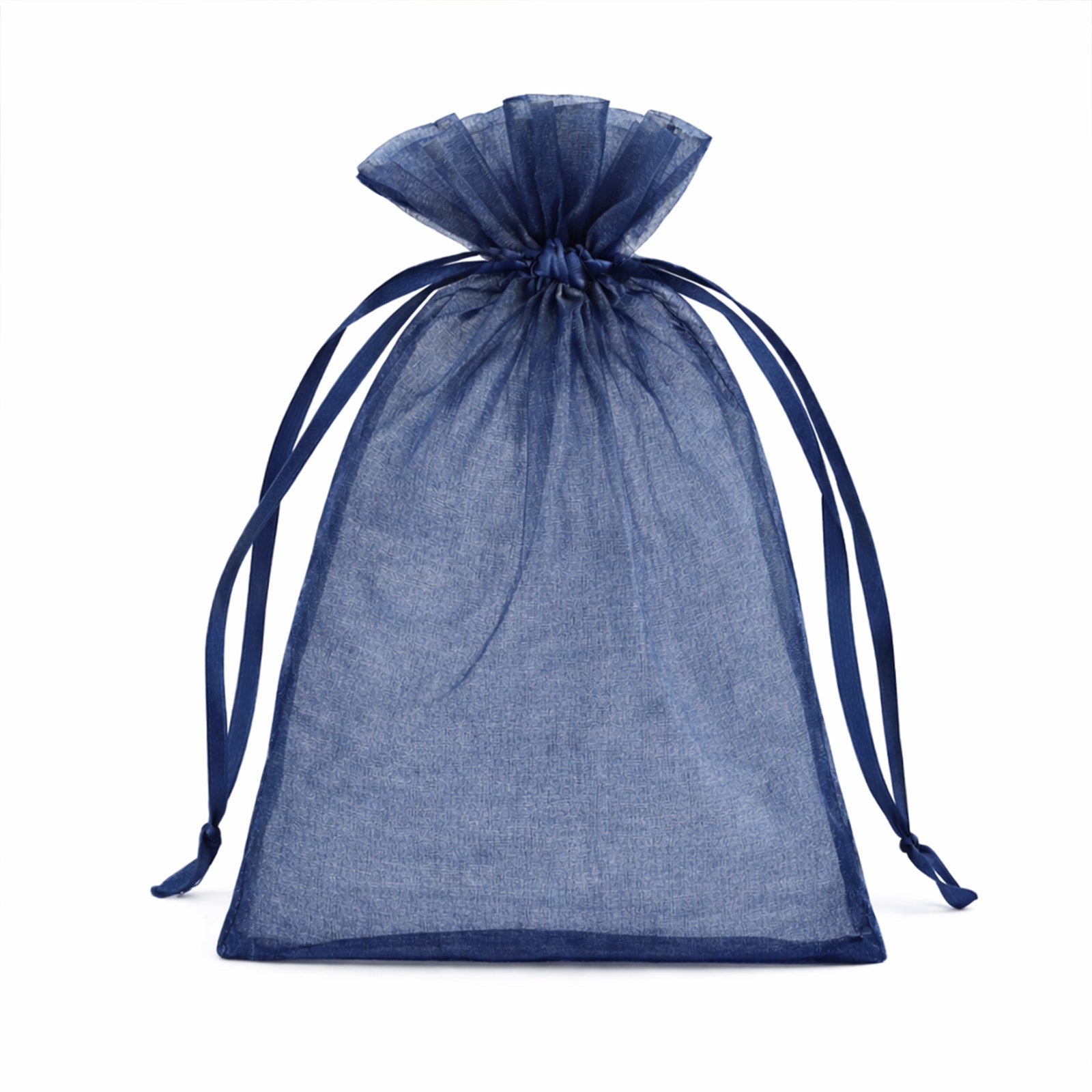 Navy blue organza gift bag with drawstring, 5" x 7".