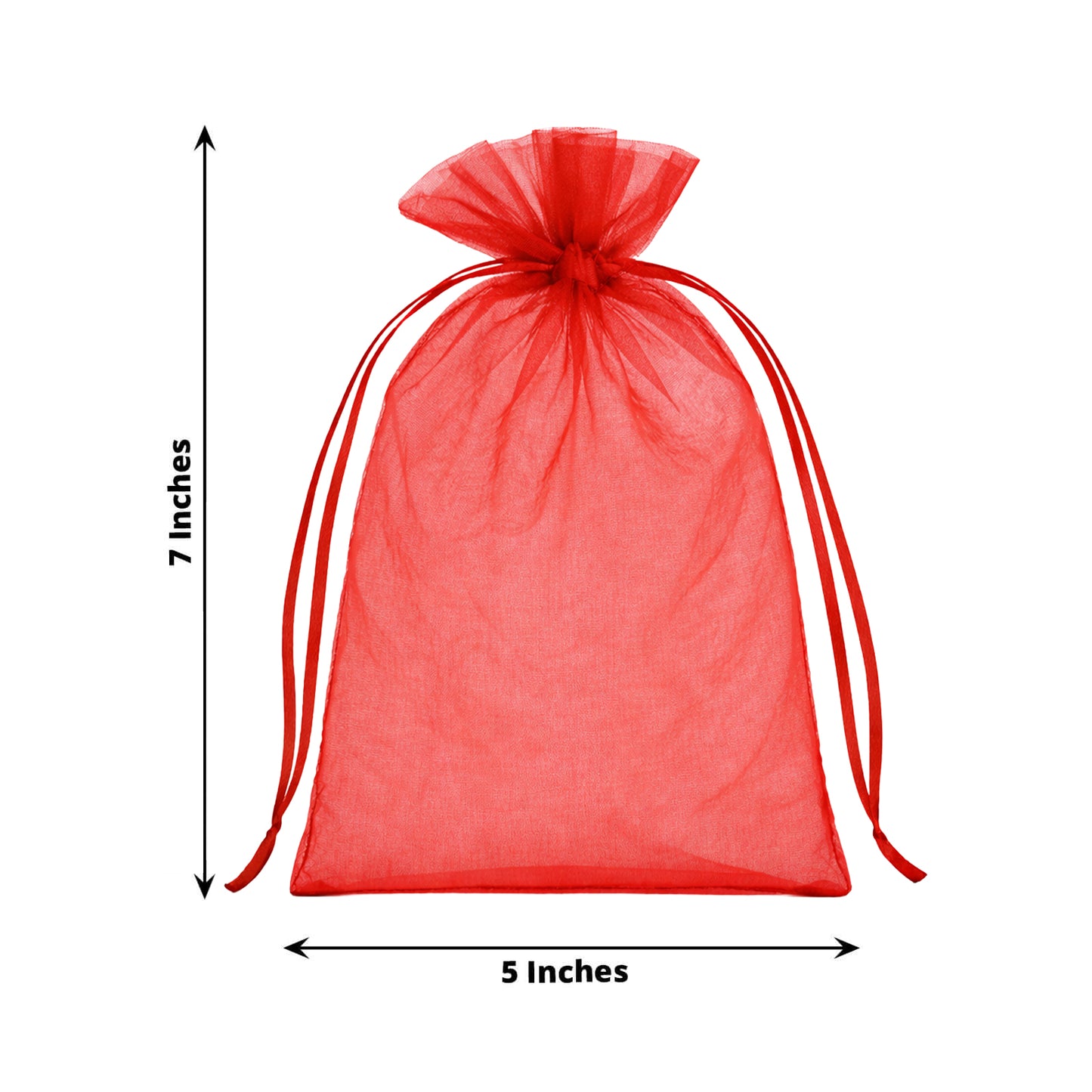 Red organza gift bag with drawstring, 5" x 7", perfect for wedding favors.