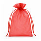 Red organza gift bag with drawstring, 5" x 7", ideal for wedding favors.