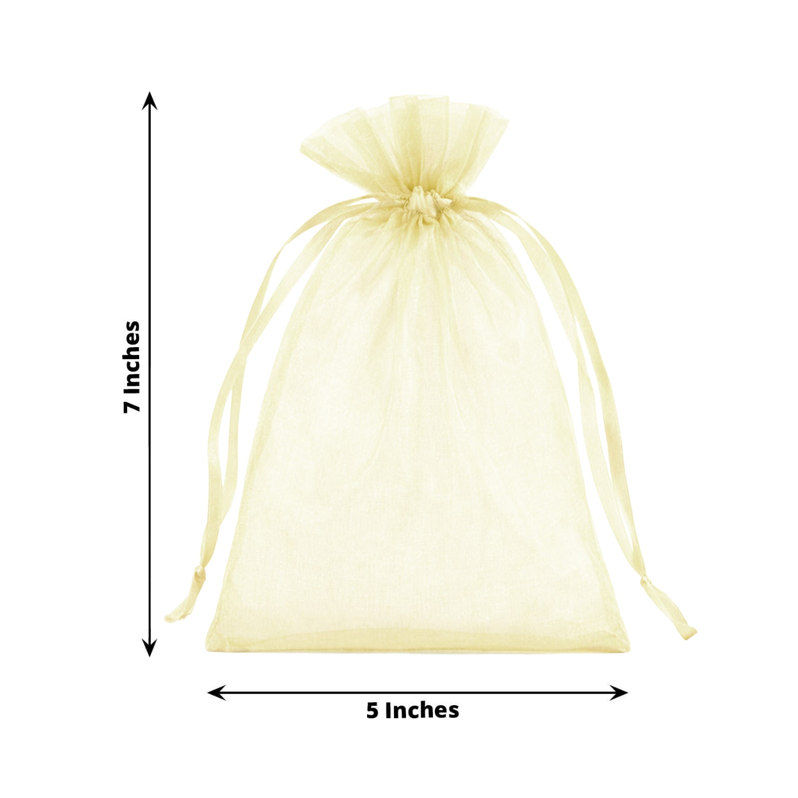 Yellow organza gift bag, 5" x 7", with drawstring for wedding favors.