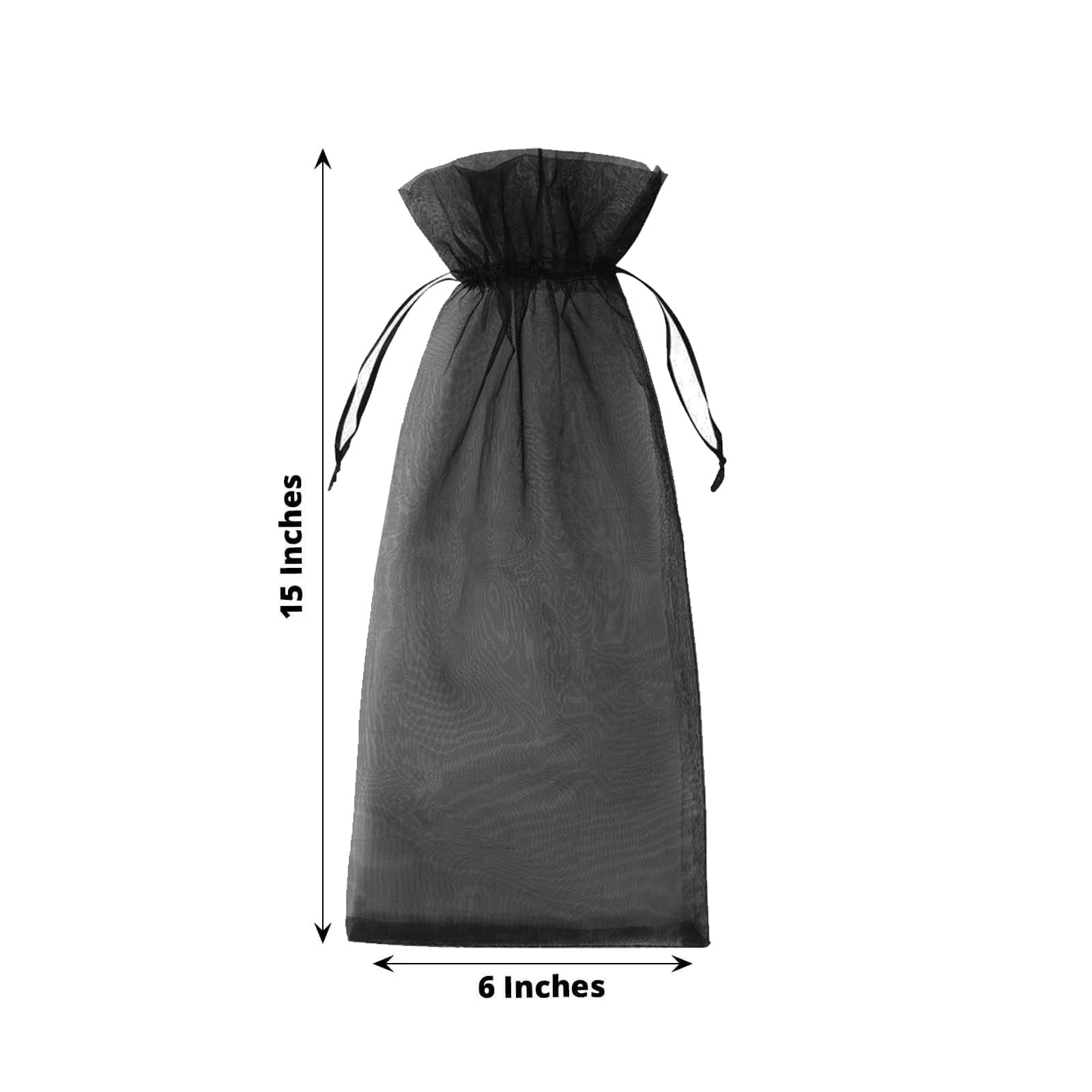 Black organza wine gift bag with drawstring, 6" x 15".
