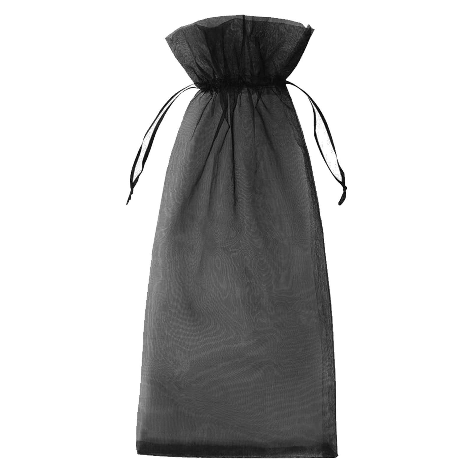 Black organza wine gift bag with drawstring, 6" x 15". #whtbkgd