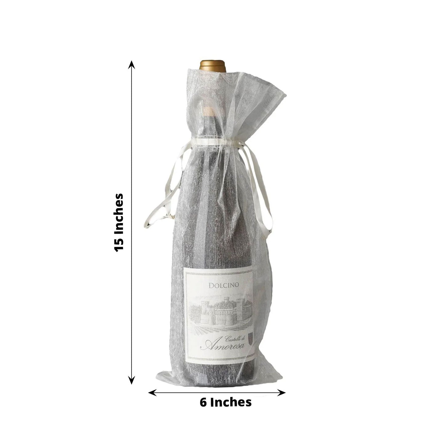 10 Pack | 6x15inches Ivory Organza Drawstring Party Favor Wine Gift Bags