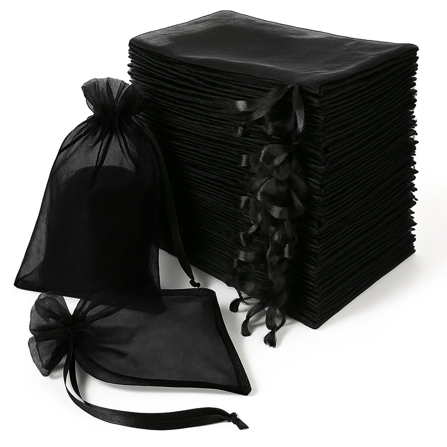Black organza gift bags, 100 pack, 6" x 9", perfect for weddings and parties.