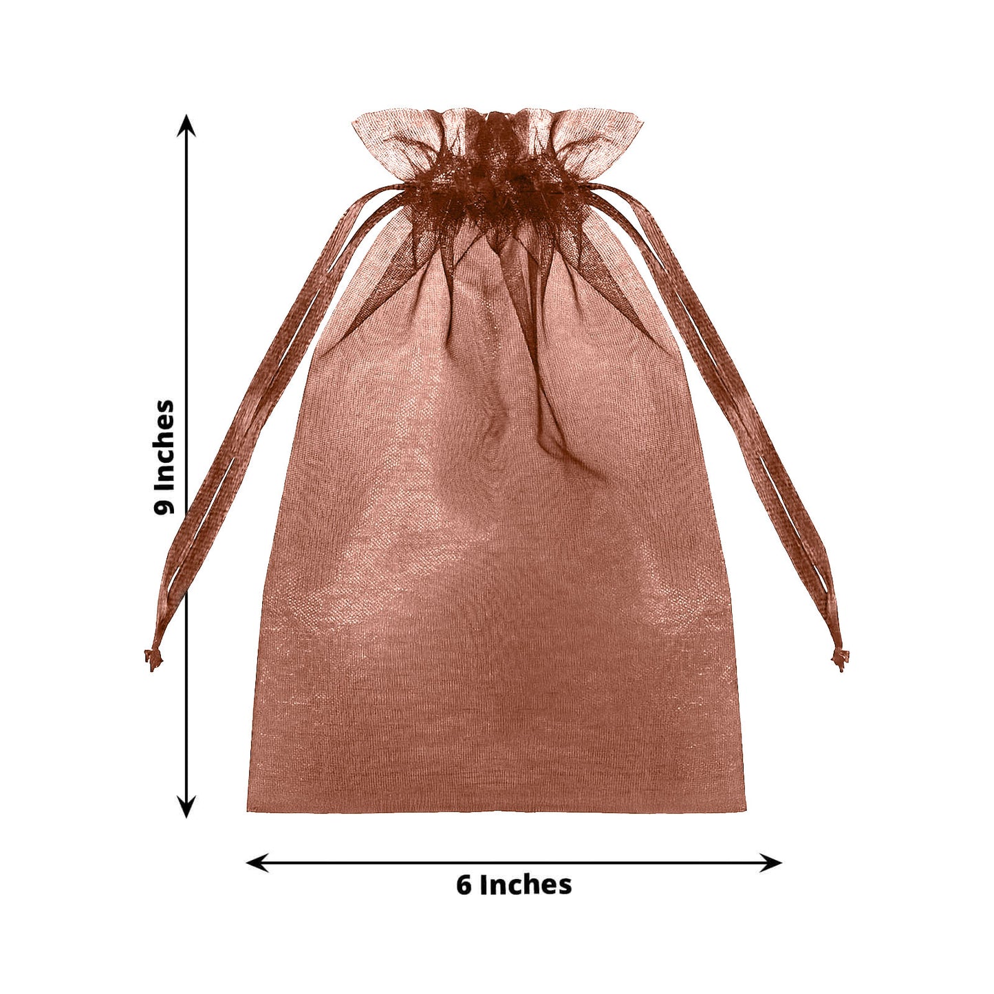 Copper organza gift bag with drawstring, 6" x 9", perfect for wedding favors.