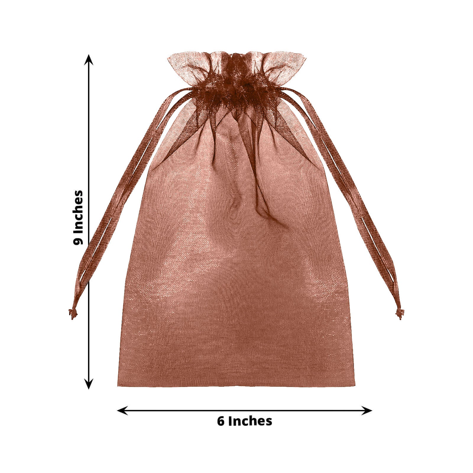 Copper organza gift bag with drawstring, 6" x 9", perfect for wedding favors.