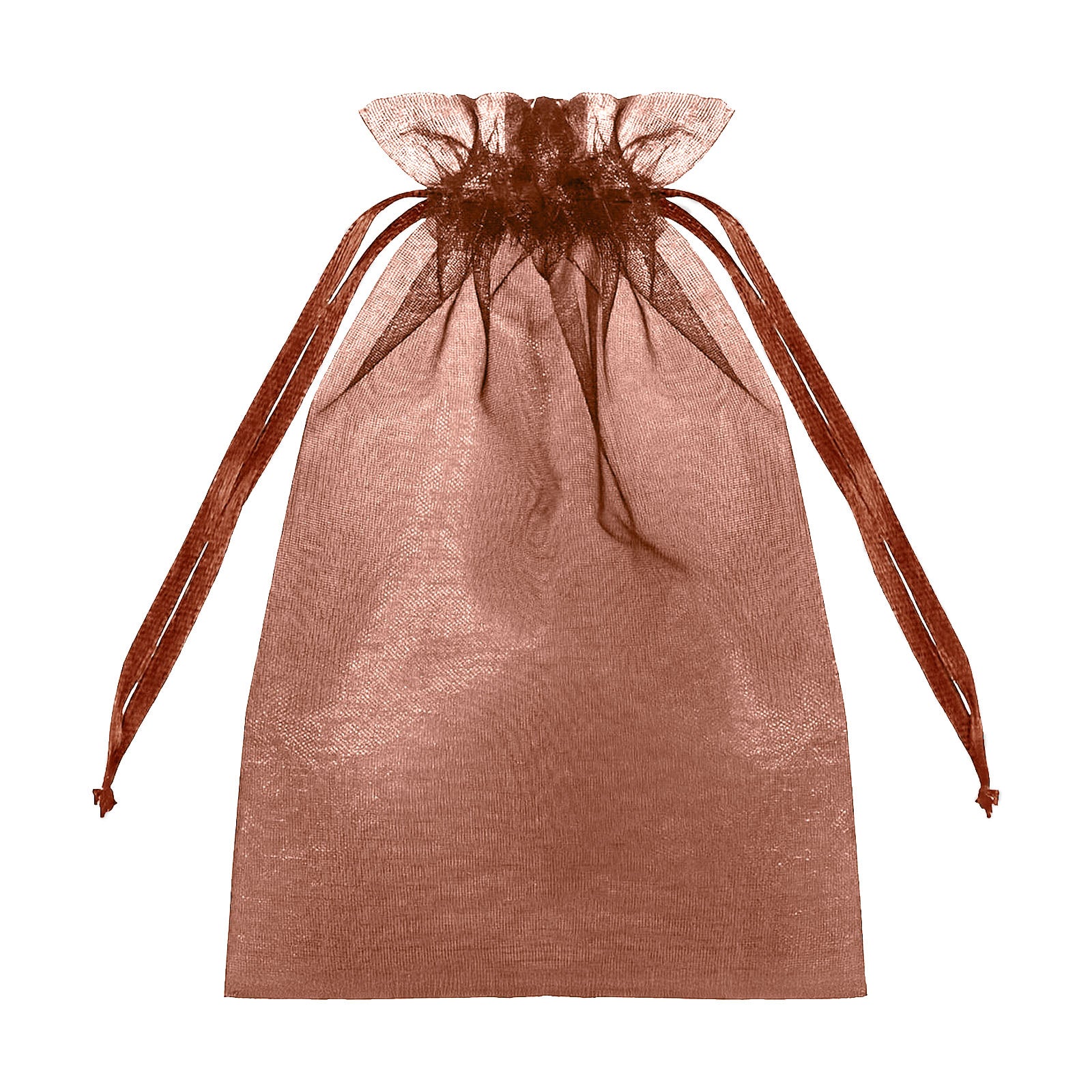 Brown chocolate organza gift bag with drawstring, 6" x 9". Perfect for weddings and parties. #whtbkg
