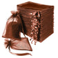 Chocolate organza gift bags, 100 pack, 6" x 9", perfect for weddings and parties.