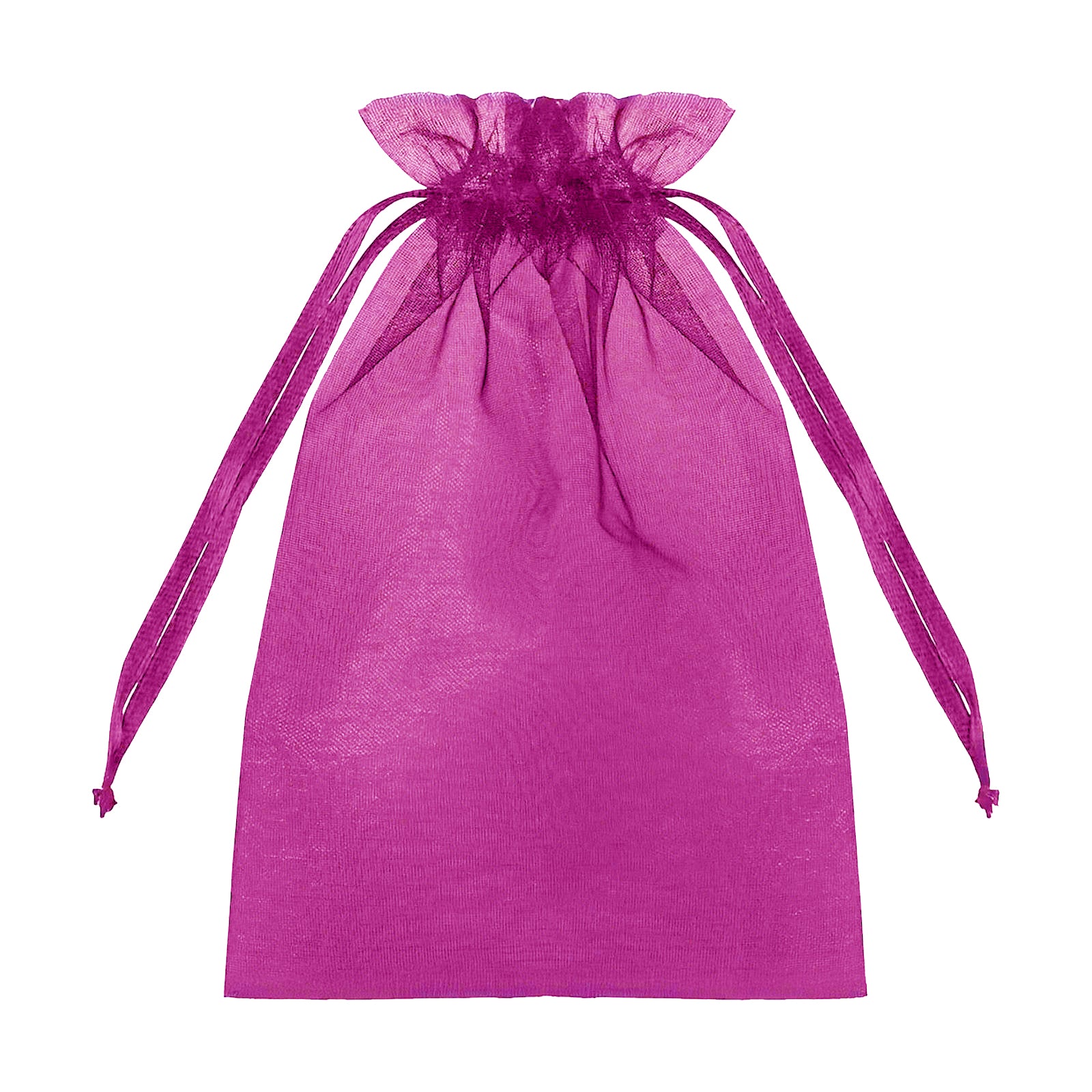 Fuchsia organza gift bag with drawstring, 6" x 9", ideal for wedding favors. #whtbkgd