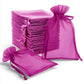 Fuchsia organza gift bags with drawstring, 6" x 9", 100 pack.