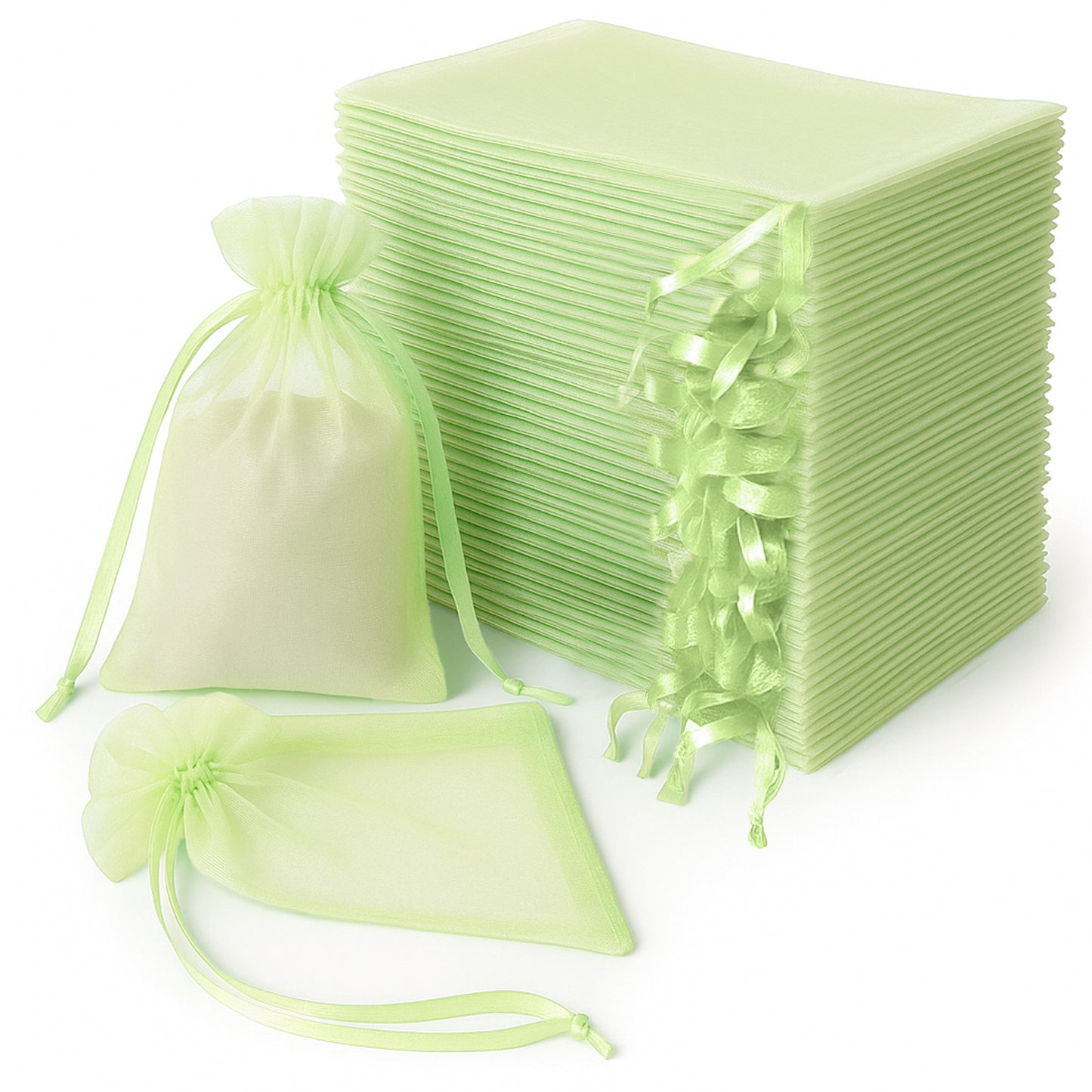 Mint organza gift bags with drawstring, 6" x 9", 100 pack.