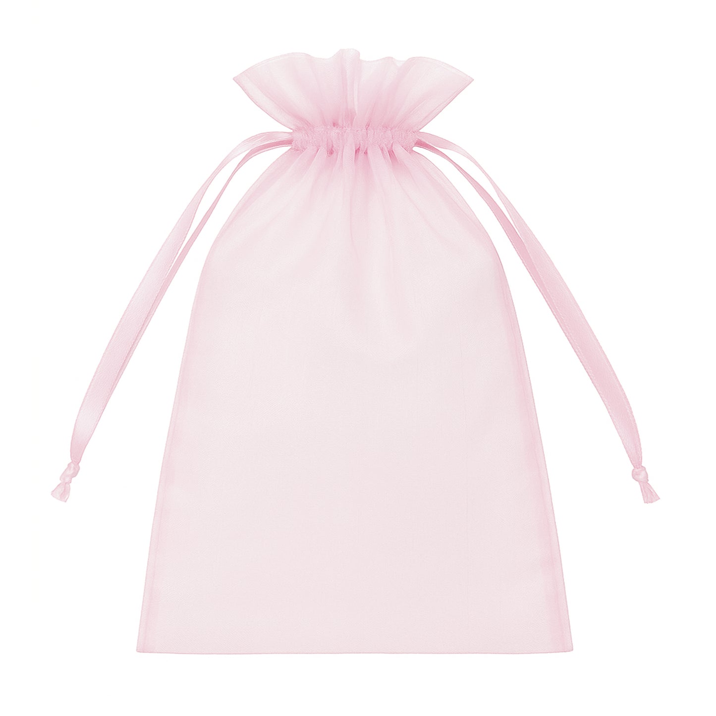 Pink organza gift bag with drawstring, 6" x 9", perfect for wedding favors.
