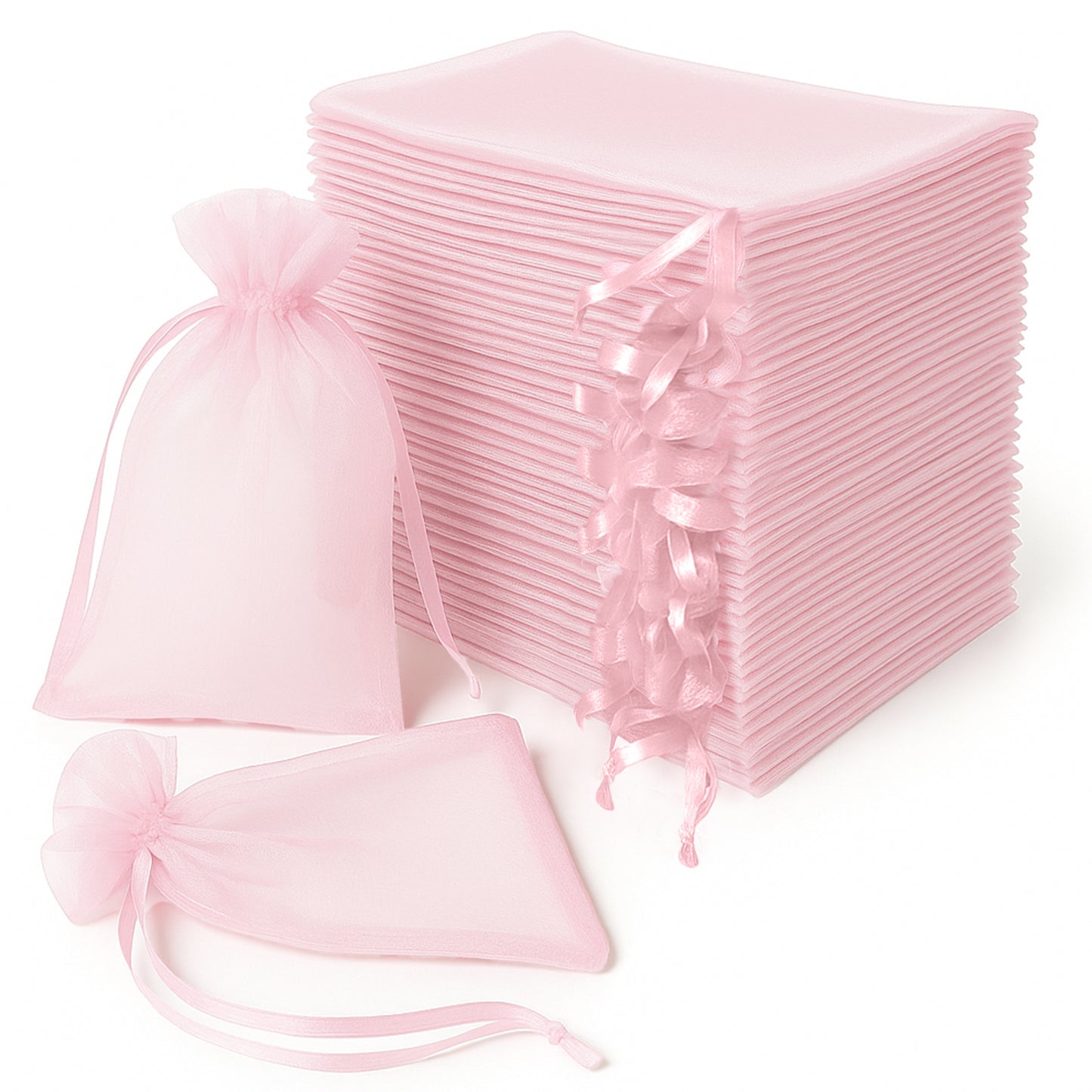 Pink organza gift bags with drawstring, 6" x 9", 100 pack.