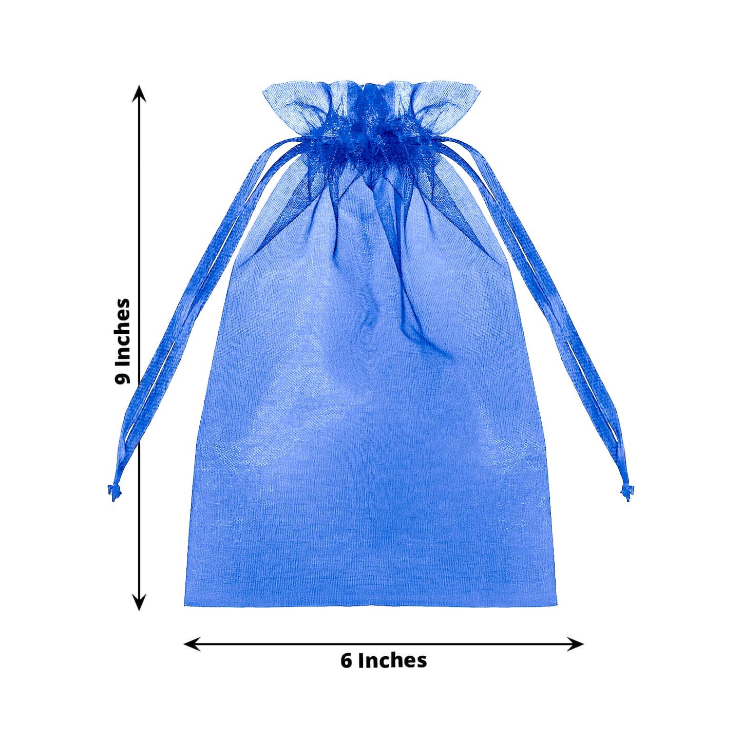 Royal blue organza gift bag with drawstring, 6" x 9".