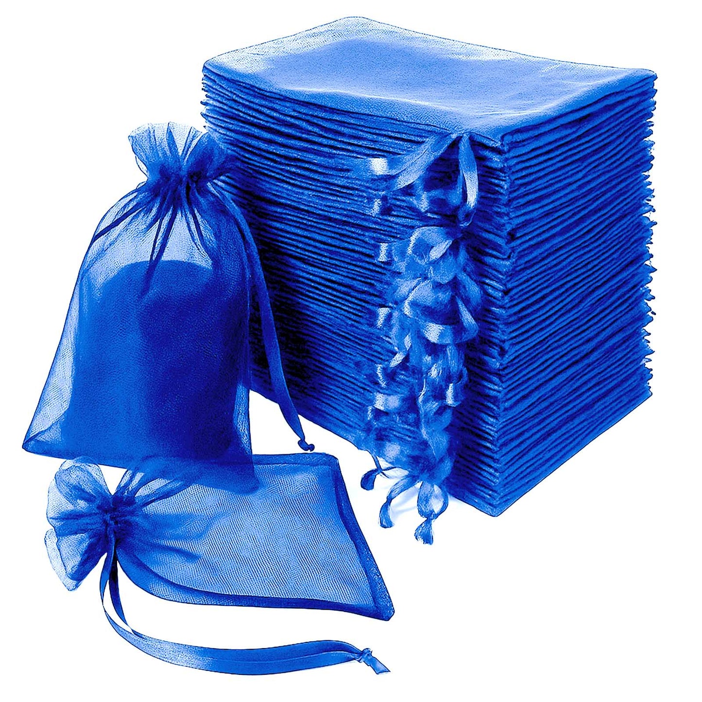 Royal blue organza gift bags with drawstring, 6" x 9", 100 pack.