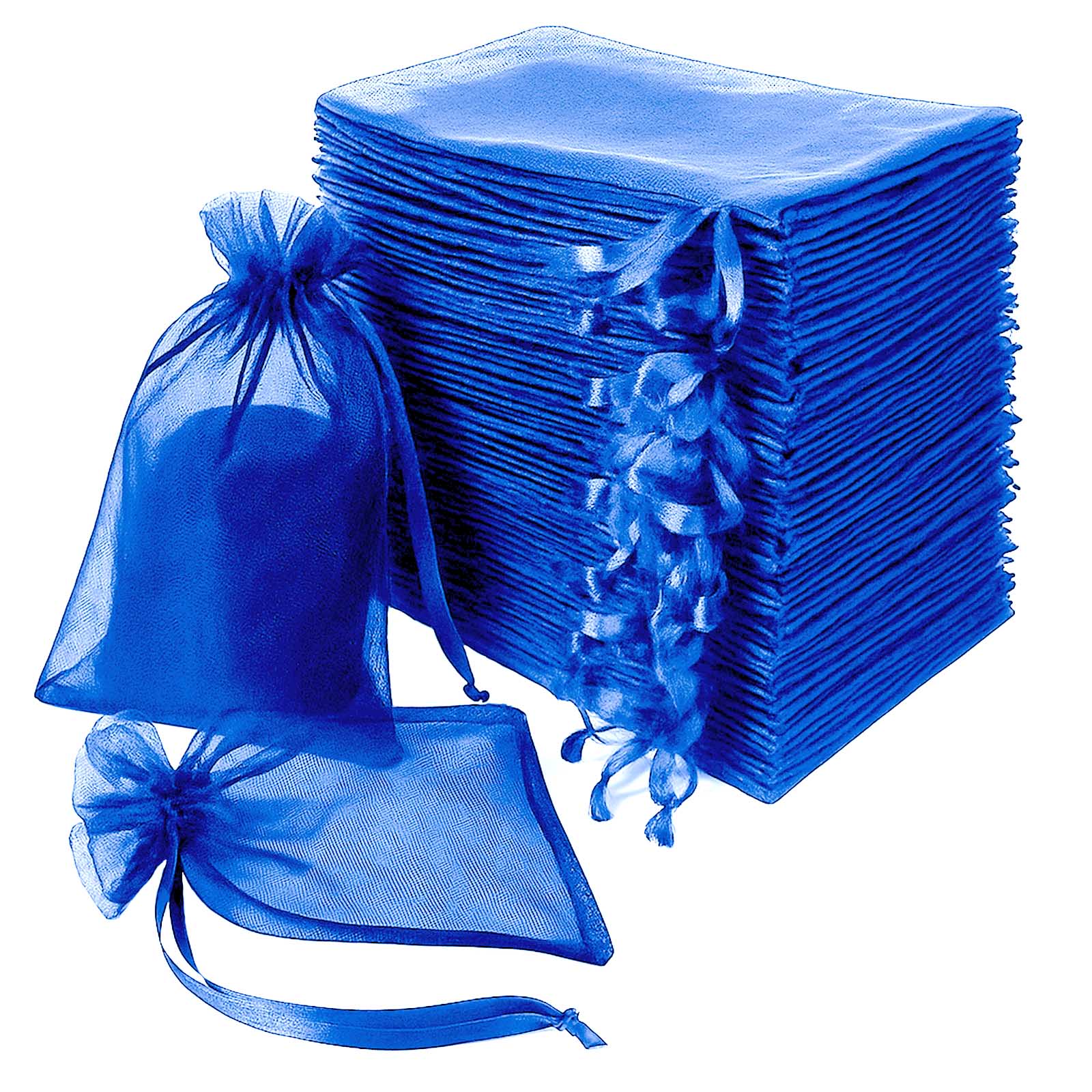 Royal blue organza gift bags with drawstring, 6" x 9", 100 pack.