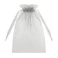 Silver organza gift bag with drawstring, 6" x 9", ideal for wedding favors. #whtbkgd
