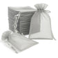 Silver organza gift bags with drawstring, 6" x 9", 100 pack.