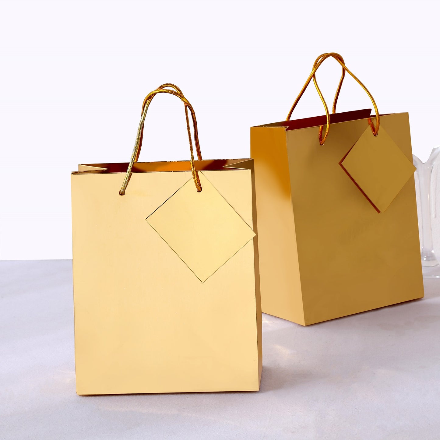 12 Pack Gold Foil Paper Party Favor Gift Bags with Handles, Shiny Metallic Euro Tote Bags - 7"