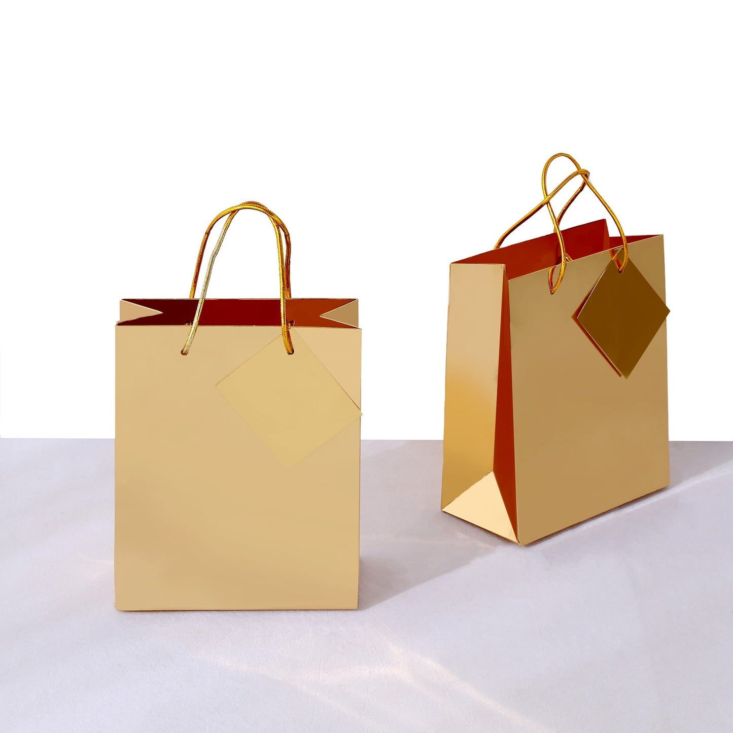 12 Pack Gold Foil Paper Party Favor Gift Bags with Handles, Shiny Metallic Euro Tote Bags - 7"