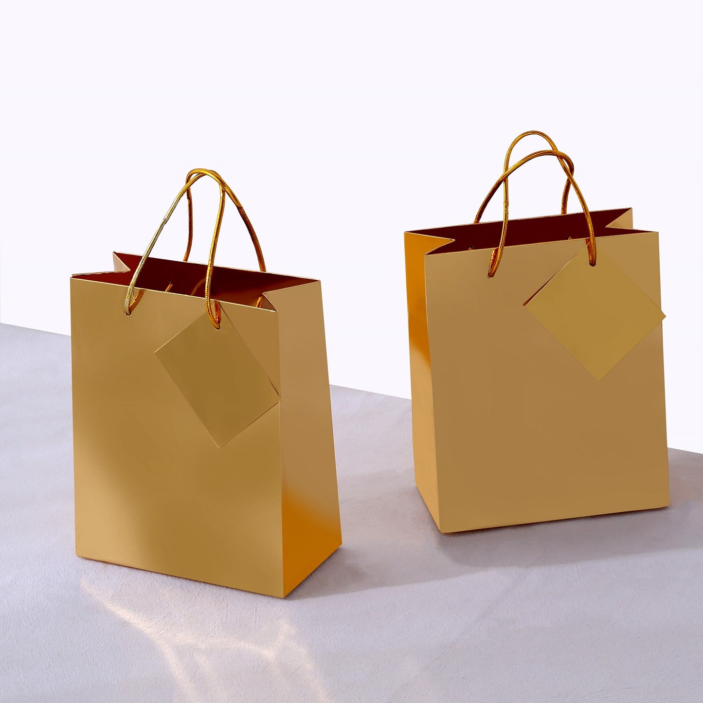 12 Pack Gold Foil Paper Party Favor Gift Bags with Handles, Shiny Metallic Euro Tote Bags - 7"