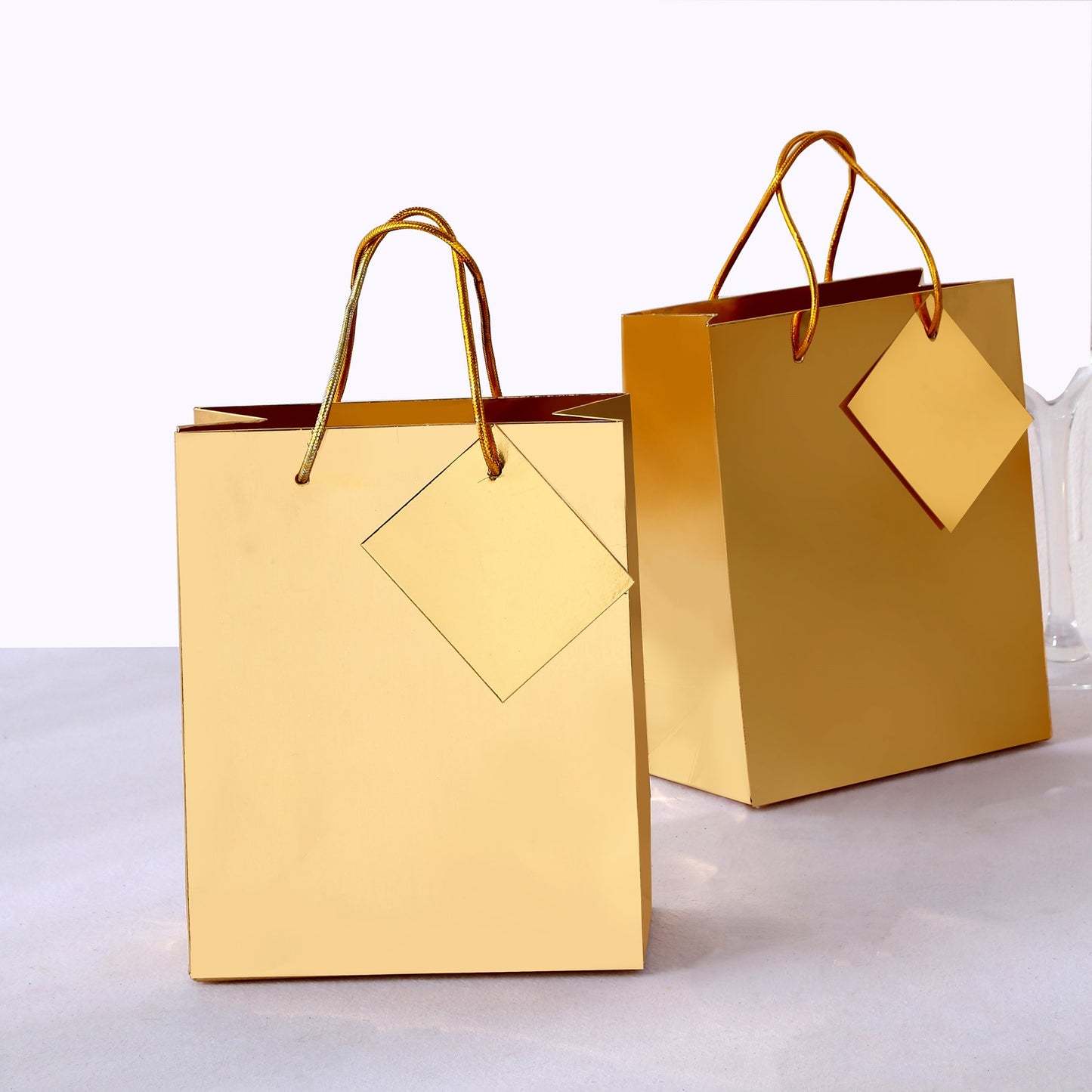 12 Pack Gold Foil Paper Party Favor Gift Bags with Handles, Shiny Metallic Euro Tote Bags - 7"