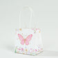 12 Pack Pink Glitter Butterfly Paper Favor Bags With Handles, Floral Print White Goodie Gift Bags - 4"x4"