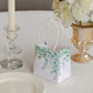 12 Pack White Green Eucalyptus Leaves Paper Party Favor Bags With Handles, Small Gift Goodie Bags - 4"x4"