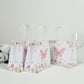 12 Pack Pink Glitter Butterfly Paper Favor Bags with Handles, Floral Print White Goodie Gift Bags - 6"x7"