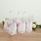 12 Pack Pink Glitter Butterfly Paper Favor Bags with Handles, Floral Print White Goodie Gift Bags - 6"x7"