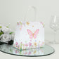12 Pack Pink Glitter Butterfly Paper Favor Bags with Handles, Floral Print White Goodie Gift Bags - 6"x7"