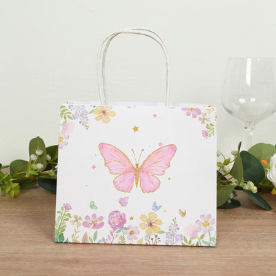 Whimsical Pink Glitter Butterfly Paper Gift Bags
