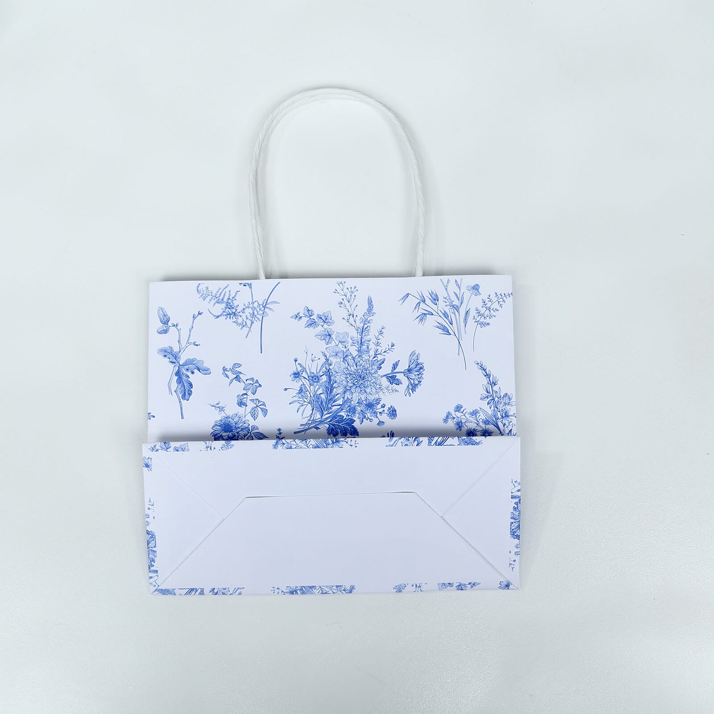 12 Pack White Blue Paper Gift Bags With Handles in French Toile Pattern, Party Favor Goodie Bags - 6"x7"