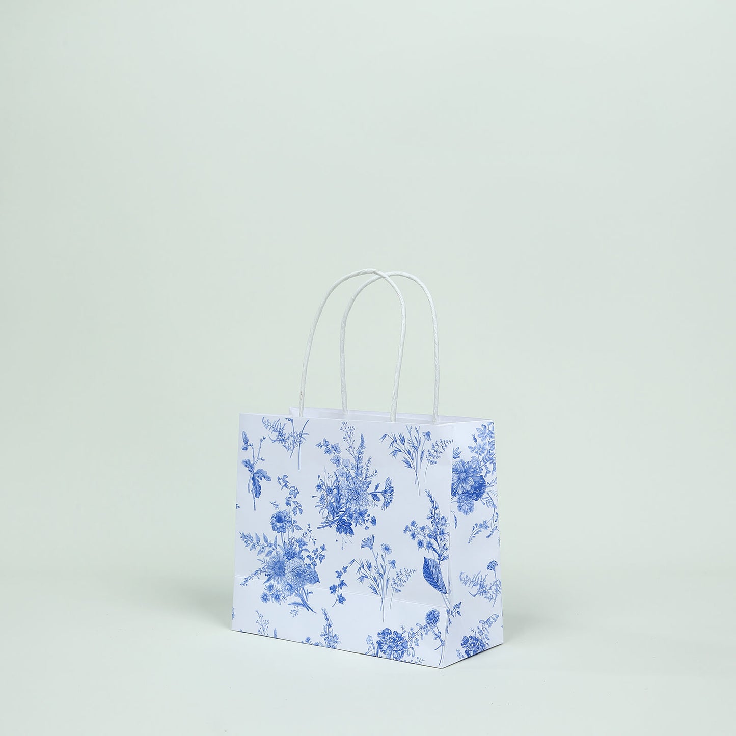 12 Pack White Blue Paper Gift Bags With Handles in French Toile Pattern, Party Favor Goodie Bags - 6"x7"