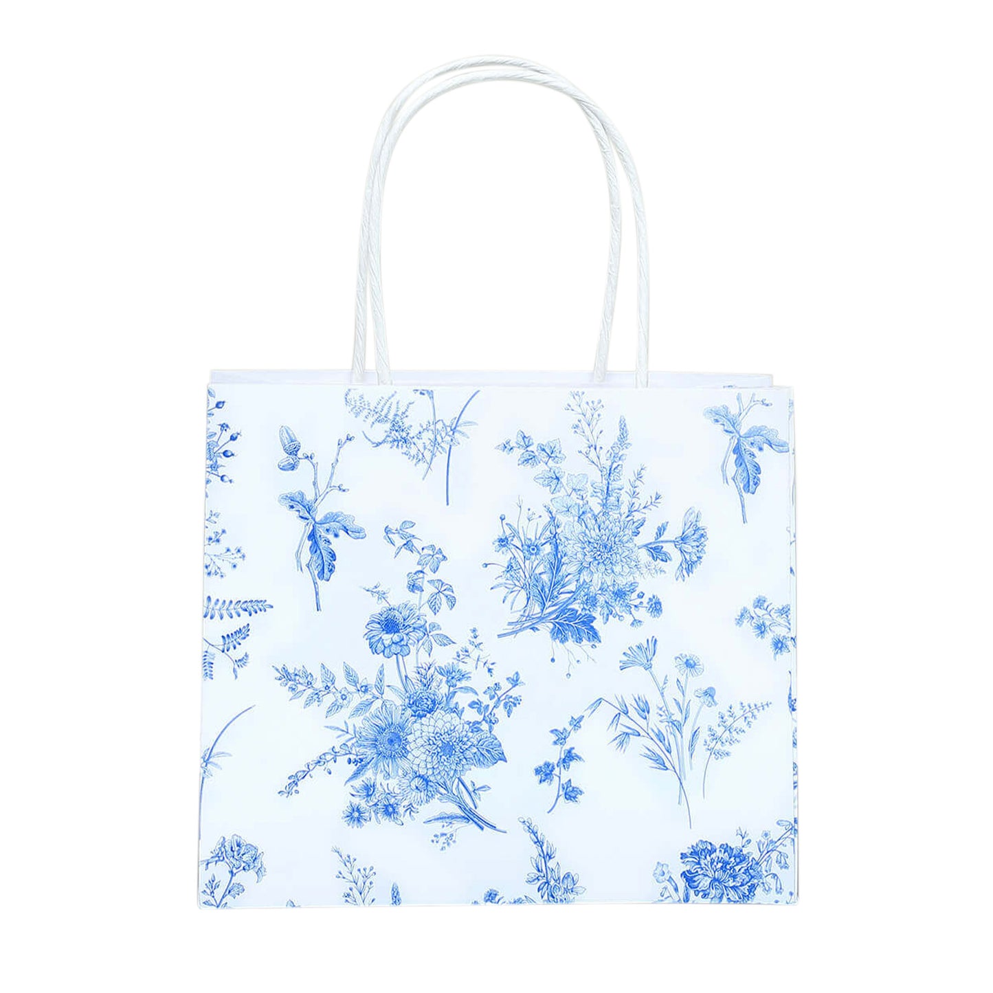 12 Pack White Blue Paper Gift Bags With Handles in French Toile Pattern, Party Favor Goodie Bags - 6"x7"