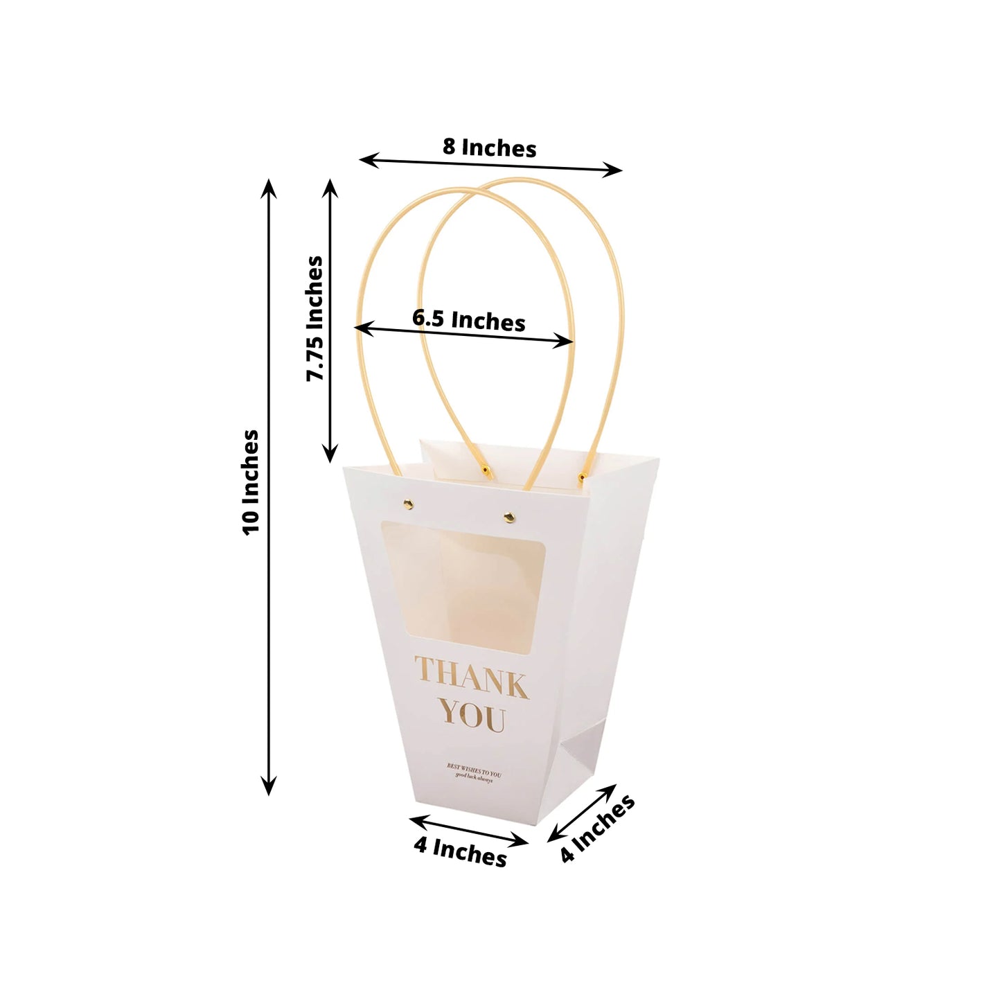 6 Pack Transparent White Paper Flower Gift Bags With Handles, Clear Window Thank You Party Favor Tote Bags in Trapezium Shape - 8"x10"