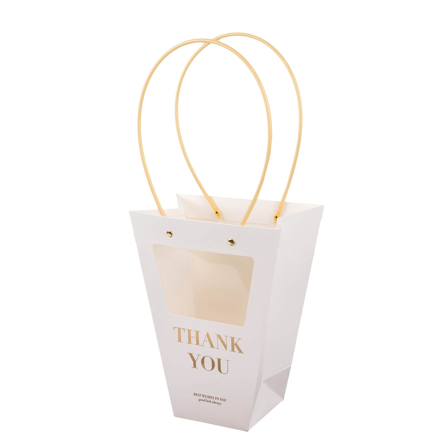 6 Pack Transparent White Paper Flower Gift Bags With Handles, Clear Window Thank You Party Favor Tote Bags in Trapezium Shape - 8"x10"