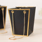 6 Pack Black Gold Edge Paper Flower Gift Bags With Metal Chain Handles, Trapezoid Party Favor Tote Bags - 5"x6"