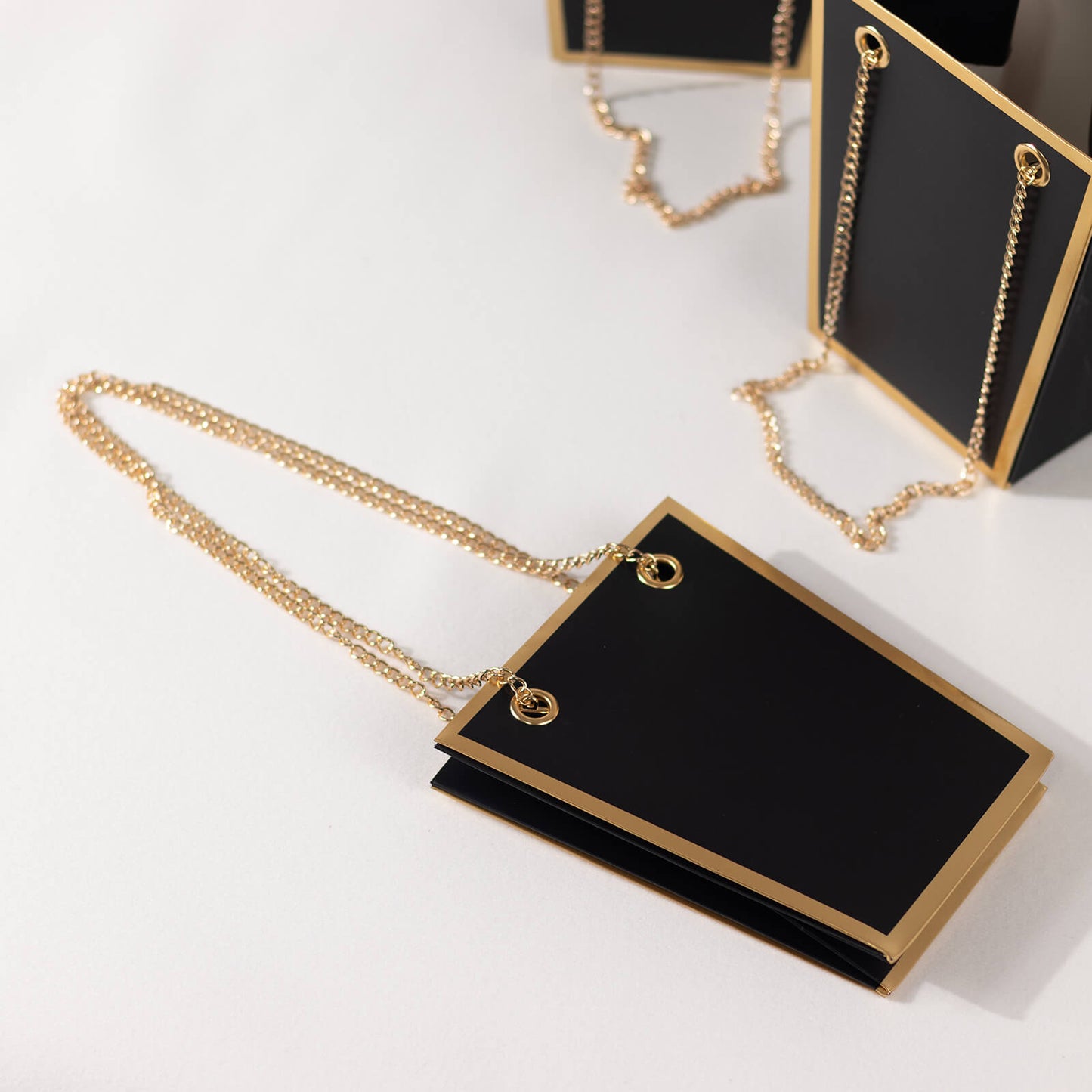 6 Pack Black Gold Edge Paper Flower Gift Bags With Metal Chain Handles, Trapezoid Party Favor Tote Bags - 5"x6"