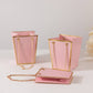 6 Pack Pink Gold Edge Paper Flower Gift Bags With Metal Chain Handles, Trapezoid Party Favor Tote Bags - 5"x6"