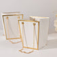 6 Pack White Gold Edge Paper Flower Gift Bags With Metal Chain Handles, Trapezoid Party Favor Tote Bags - 5"x6"