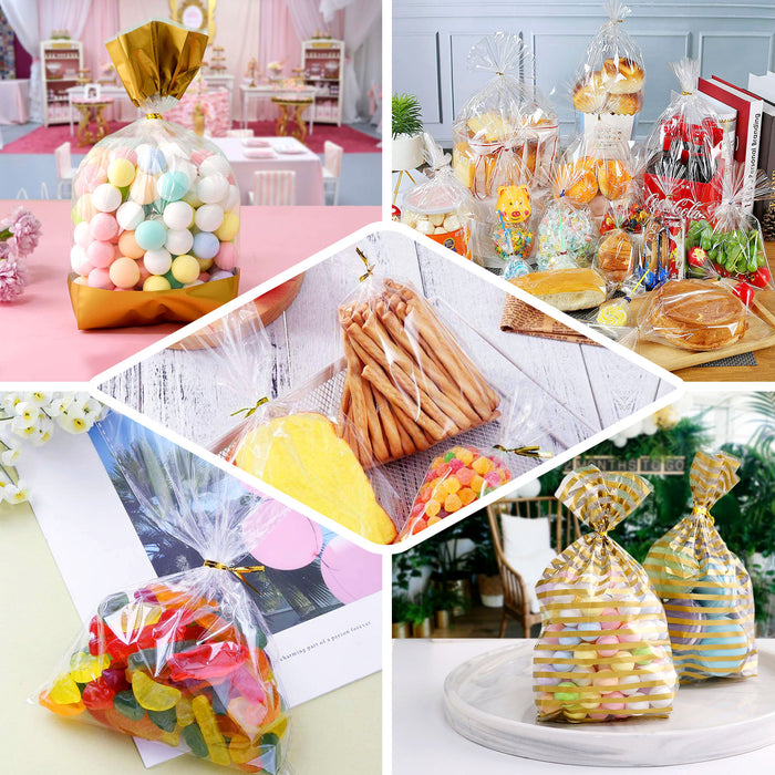 Clear gift bags with gold twist ties for treats and candies.