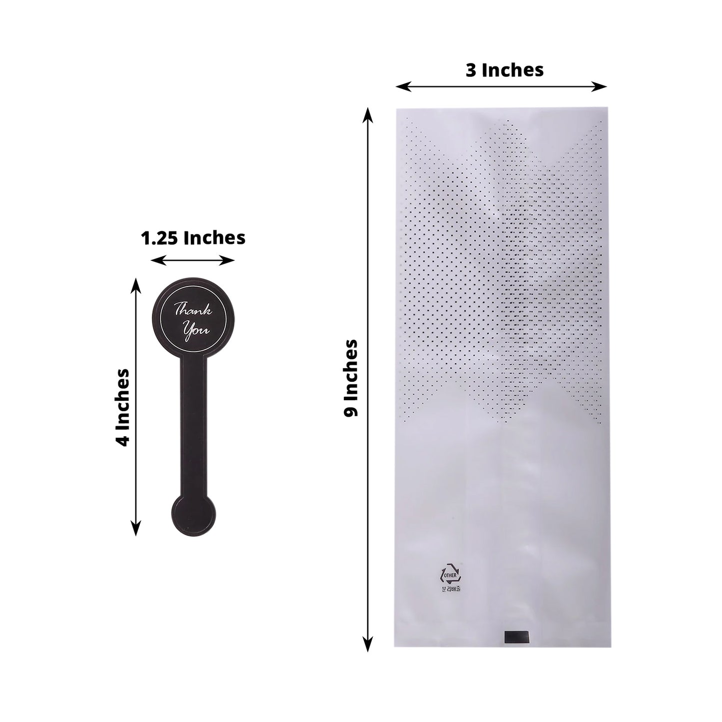 Clear black dotted goodie gift bags with "Thank You" stickers, 3"x9".