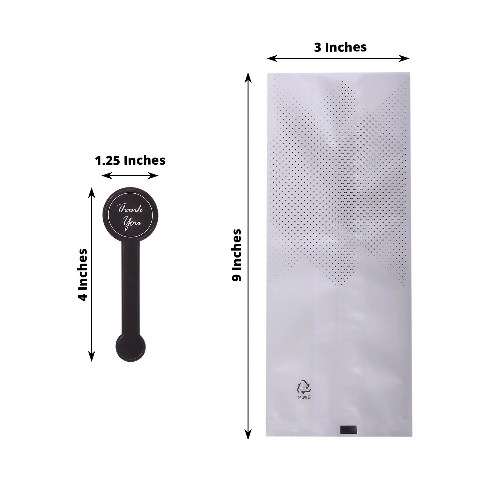 Clear black dotted goodie gift bags with "Thank You" stickers, 3"x9".