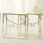 Gold trimmed clear gift boxes with rope handles and "Thank You" print.