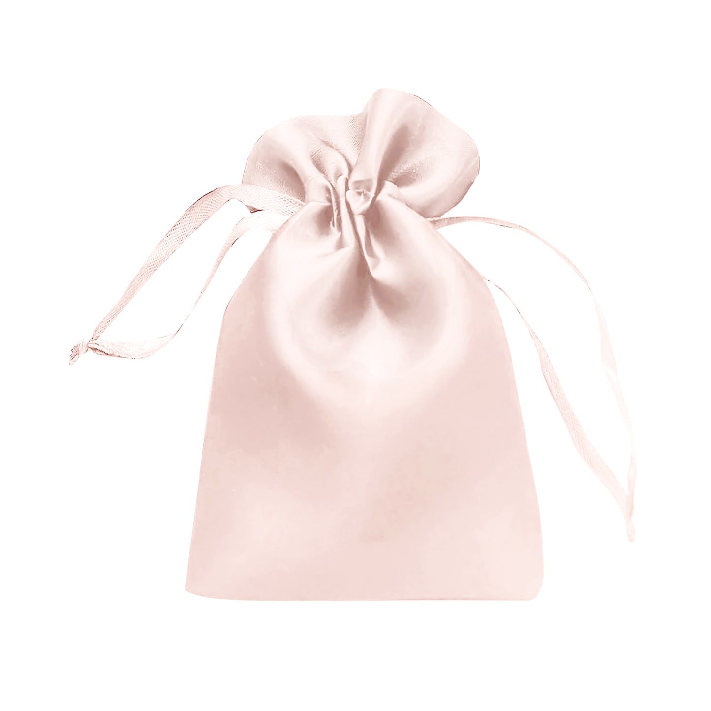 Blush satin drawstring favor gift bag for weddings and parties.