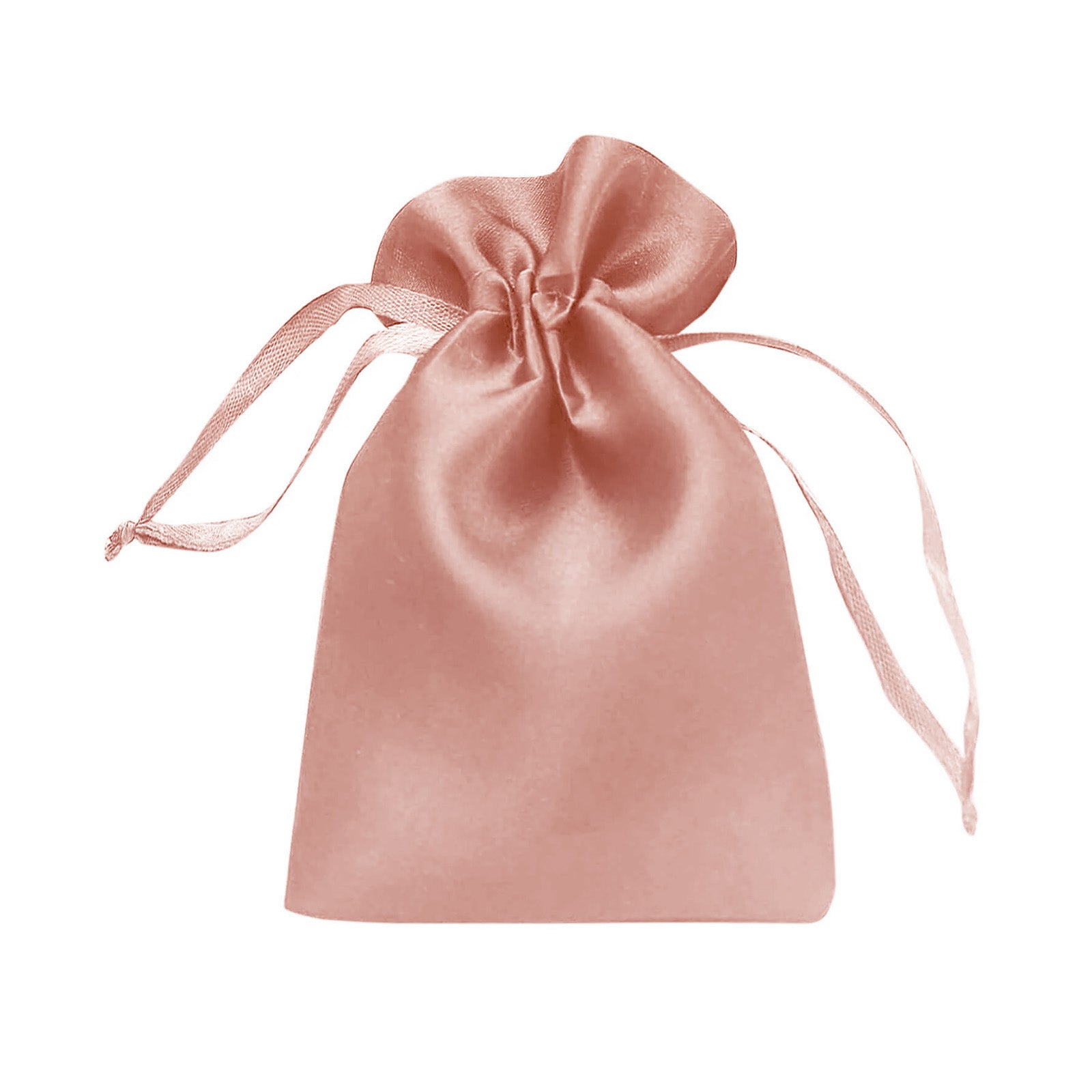 Dusty rose satin drawstring favor gift bag for weddings and parties.